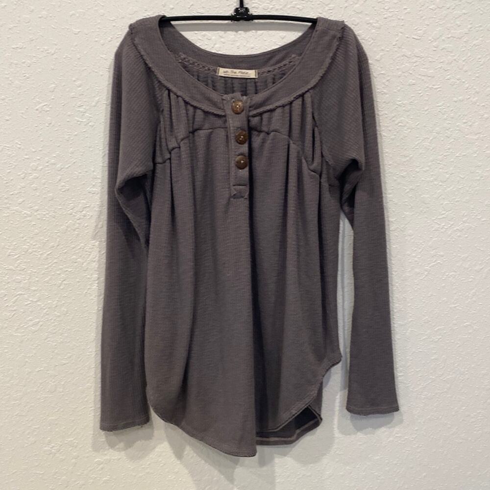 We The Free Free People Waffle Knit Henley Thermal Top Sz M Stretch Bohemian